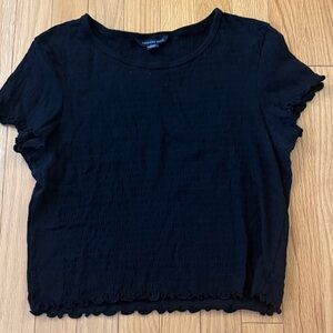 American Eagle Outfitters Black Textured Short Sleeve Top